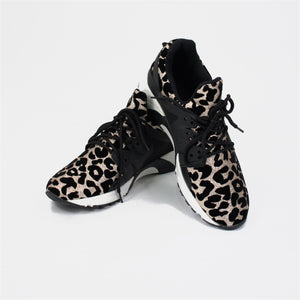 Leopard Print Lace Up Trainers in Black Gold