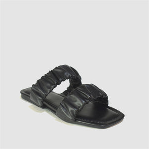 Ruched Double Strap Sandals in Black