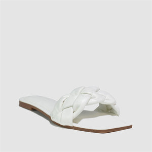 Quilted Strap Square Toe Slider in White