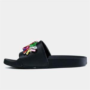 Multi Crystal Women's Slider in Black