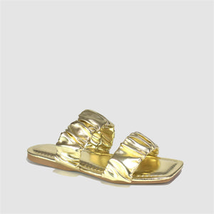 Ruched Double Strap Sandals in Gold