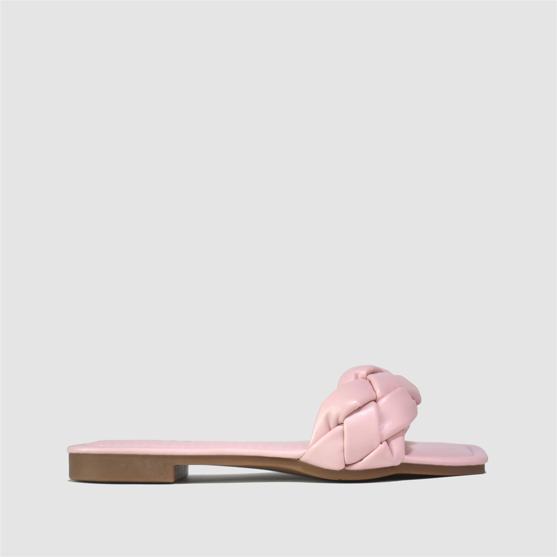 Quilted Strap Square Toe Slider in Pink