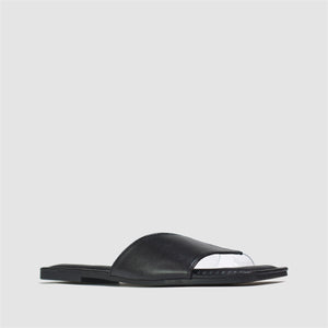 Vinyl Strap Flat Sandal in Black