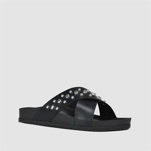 Studded Crossover Sliders in Black