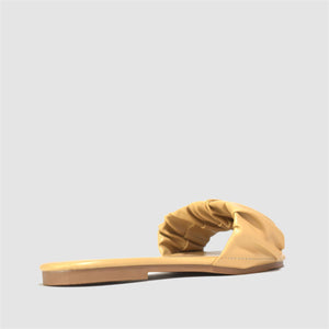 Ruched Strap Flat Sandals in Camel