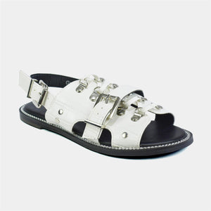 Metal Buckle Strap Slider in White