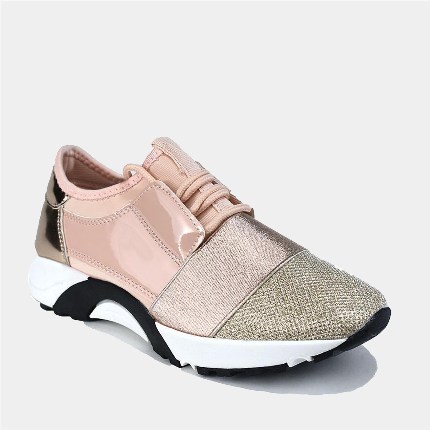 Multi Textured Lace Up Trainer Nude