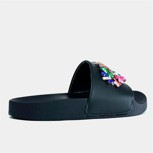 Multi Crystal Women's Slider in Black