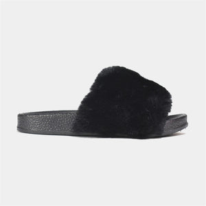 Ultra Fluffy Faux Fur Slider in Black