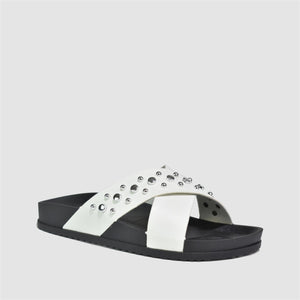 Studded Crossover Sliders in White