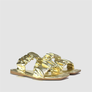 Ruched Double Strap Sandals in Gold