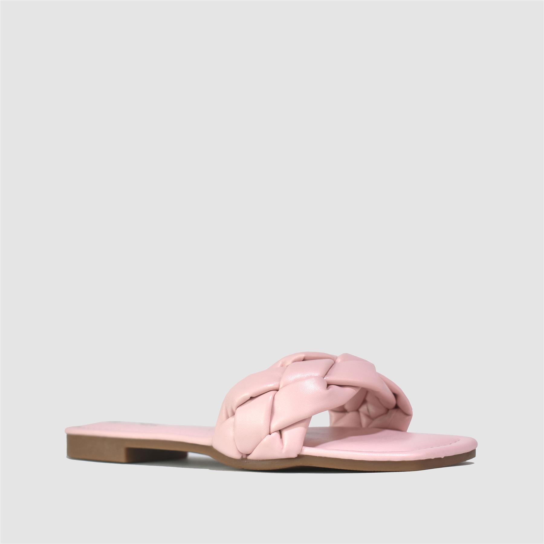 Quilted Strap Square Toe Slider in Pink