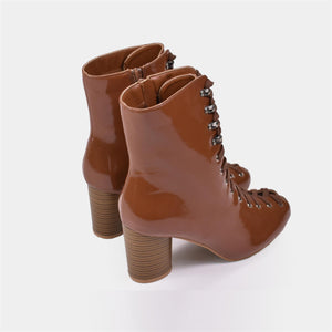 Faux Suede Lace Up Ankle Boot in Cognac