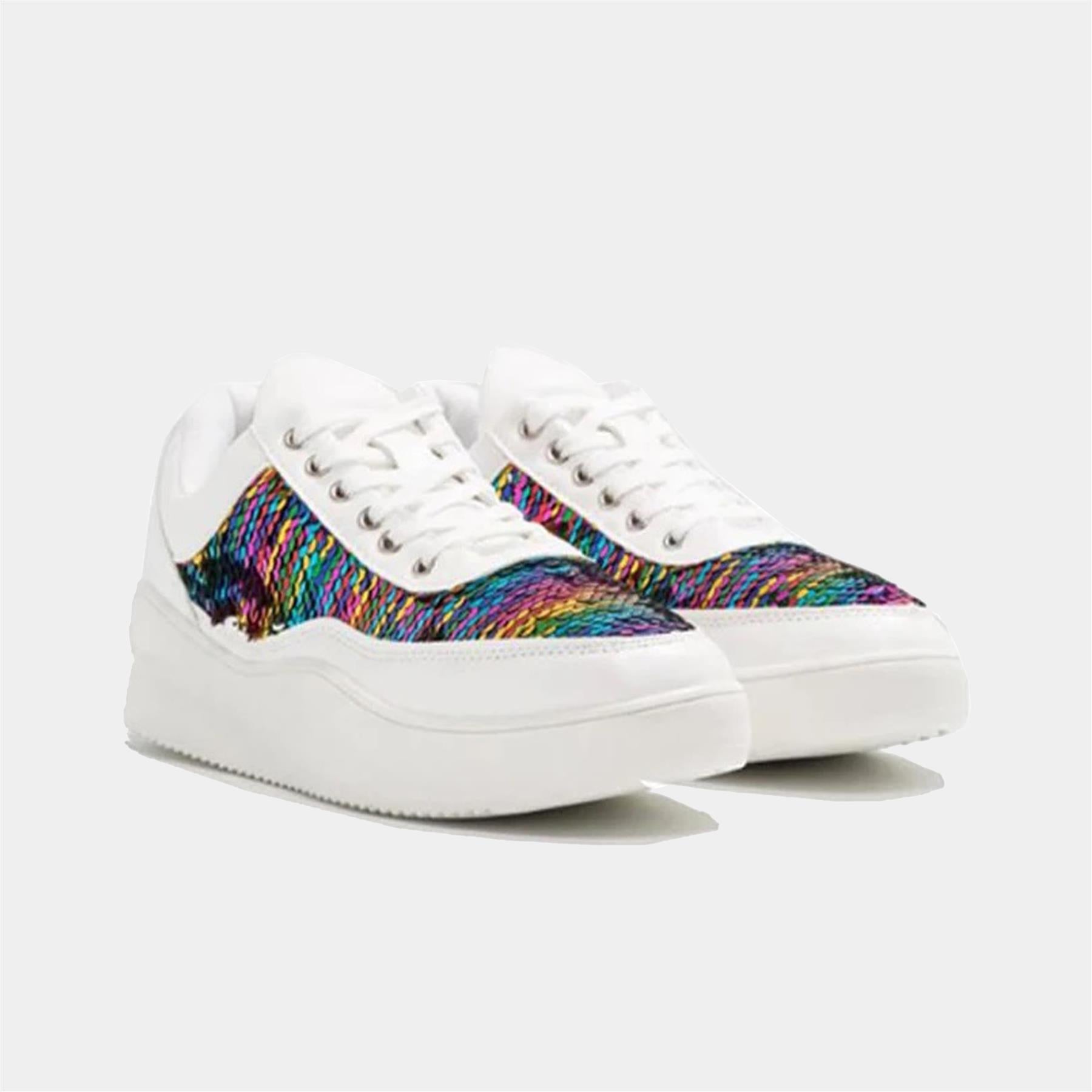 Multi Sequin Chunky Trainer in White