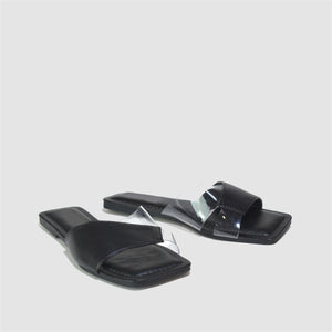 Vinyl Strap Flat Sandal in Black