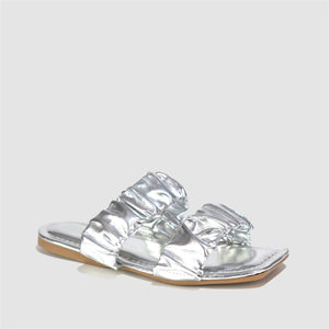 Ruched Double Strap Sandals in Silver