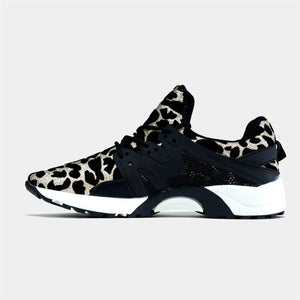 Leopard Print Lace Up Trainers in Black Gold