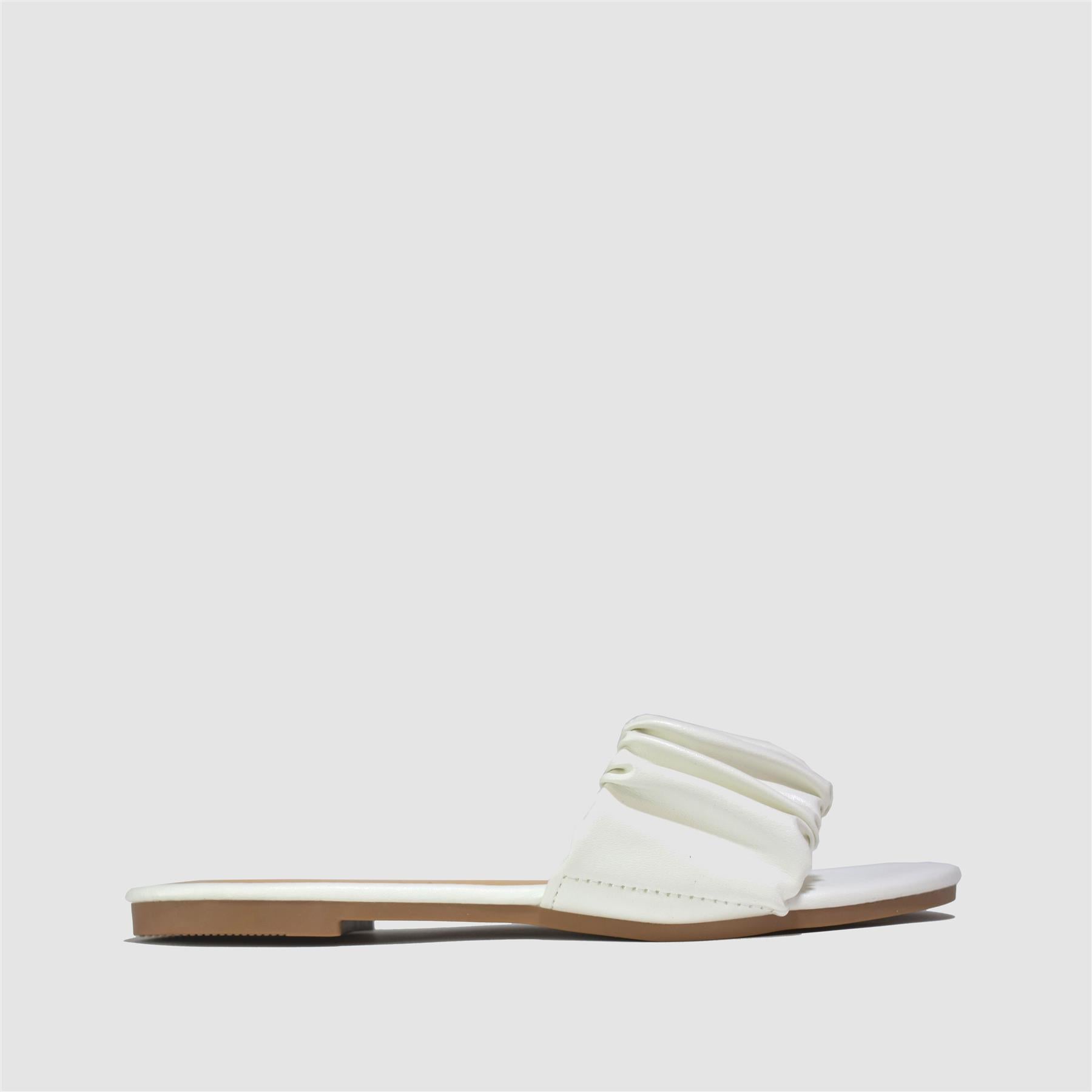 Ruched Strap Flat Sandals in White