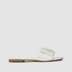 Ruched Strap Flat Sandals in White