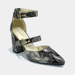 Double Strap Block Heel in Natural Snake