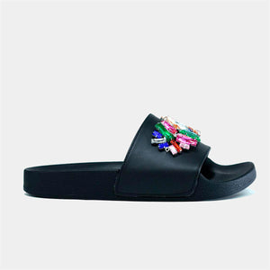 Multi Crystal Women's Slider in Black