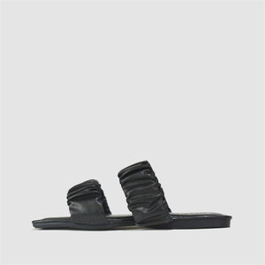 Ruched Double Strap Sandals in Black