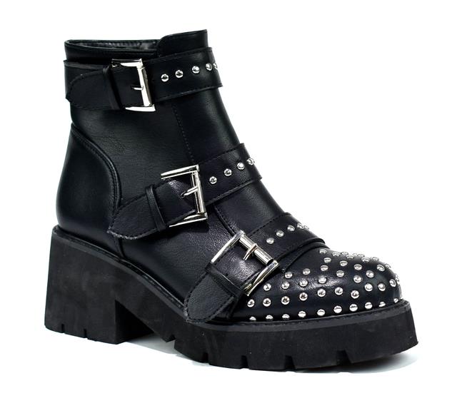 Statement Triple Strap Chunky Boots in Black