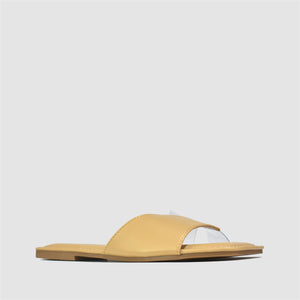 Vinyl Strap Flat Sandal in Nude