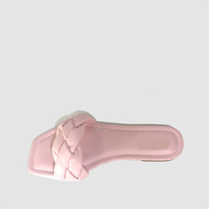 Quilted Strap Square Toe Slider in Pink