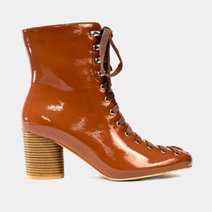 Faux Suede Lace Up Ankle Boot in Cognac