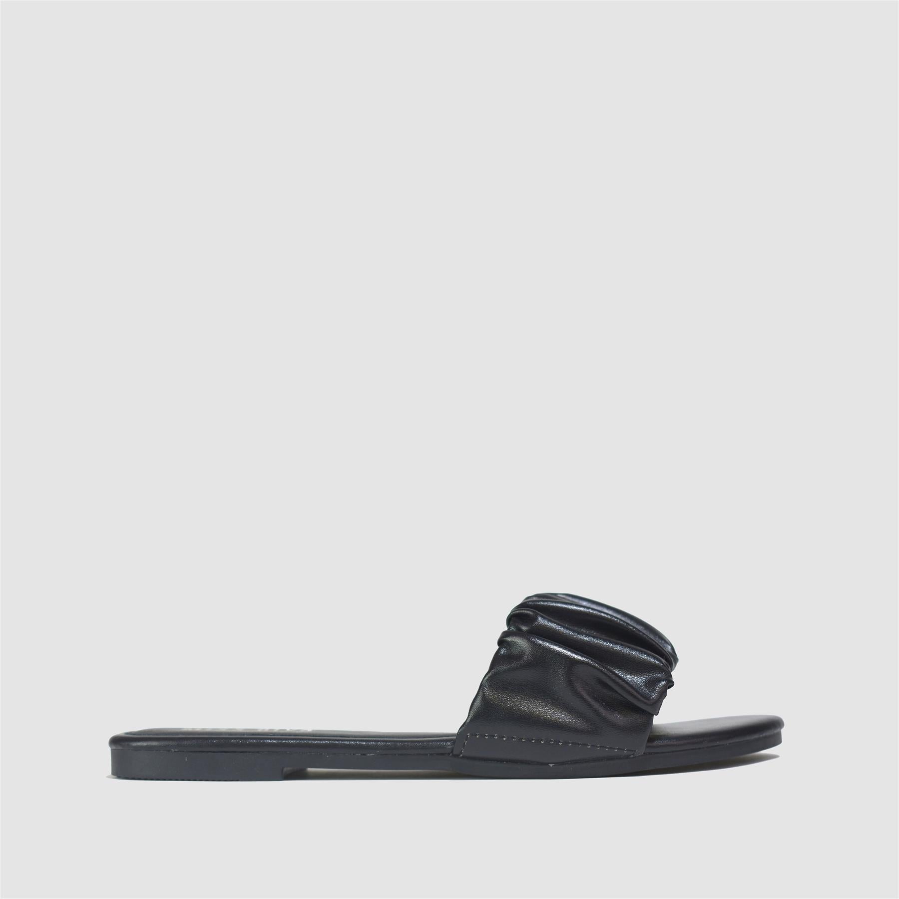 Ruched Strap Flat Sandals in Black