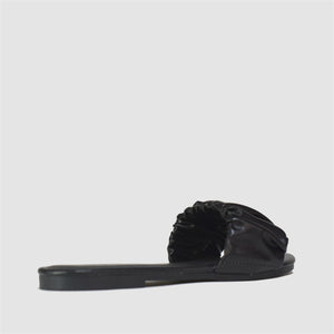 Ruched Strap Flat Sandals in Black