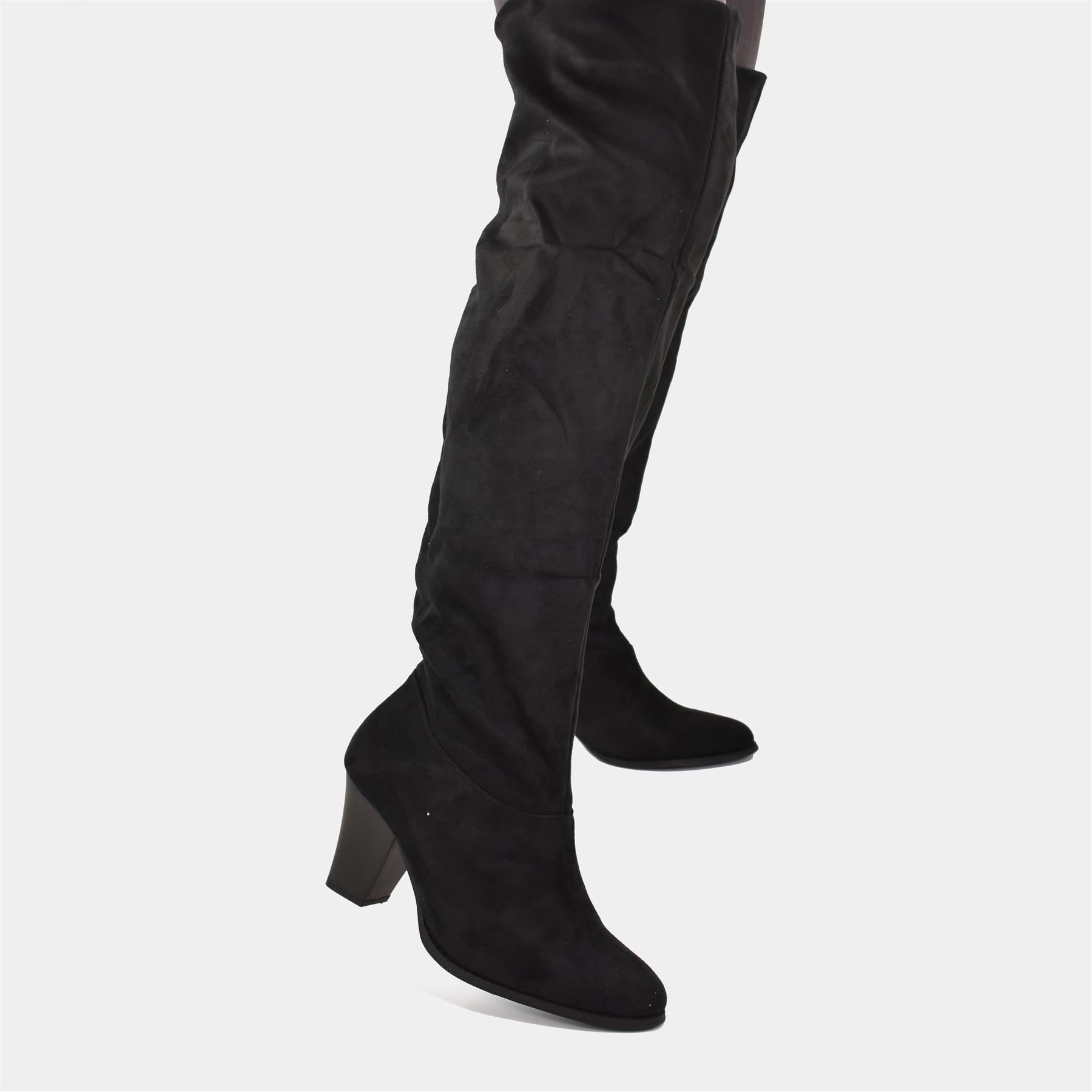 Fabric Knee High Boots in Black