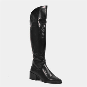 Knee High Block Heel Boots in Black Patent