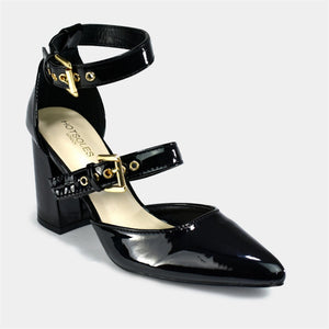 Double Strap Block Heel in Black