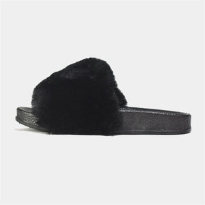 Ultra Fluffy Faux Fur Slider in Black