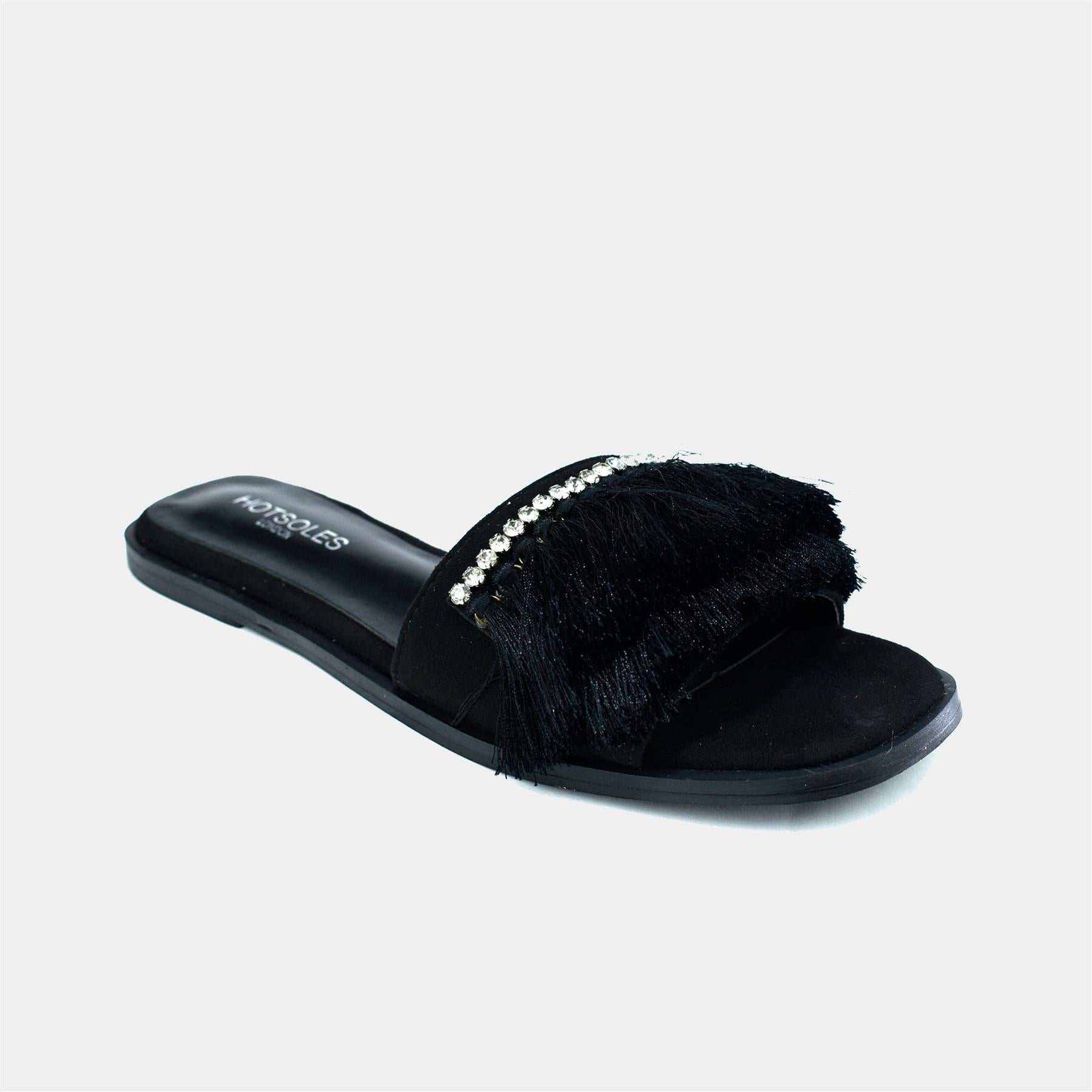 Faux Fur Sliders in Black