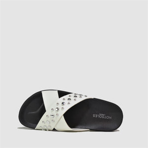 Studded Crossover Sliders in White