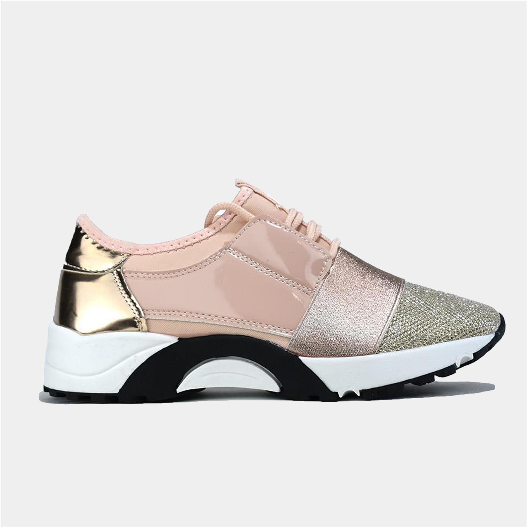 Multi Textured Lace Up Trainer Nude