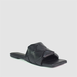 Extra Square Toe Quilted Sandal in Black