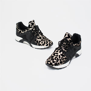 Leopard Print Lace Up Trainers in Black Gold