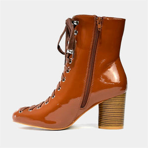 Faux Suede Lace Up Ankle Boot in Cognac