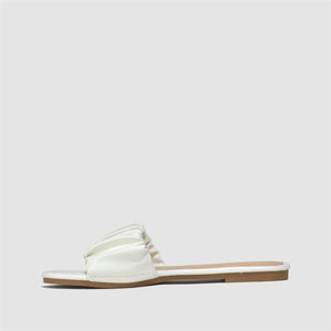 Ruched Strap Flat Sandals in White