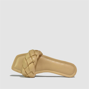 Quilted Strap Square Toe Slider in Nude