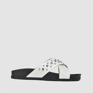 Studded Crossover Sliders in White