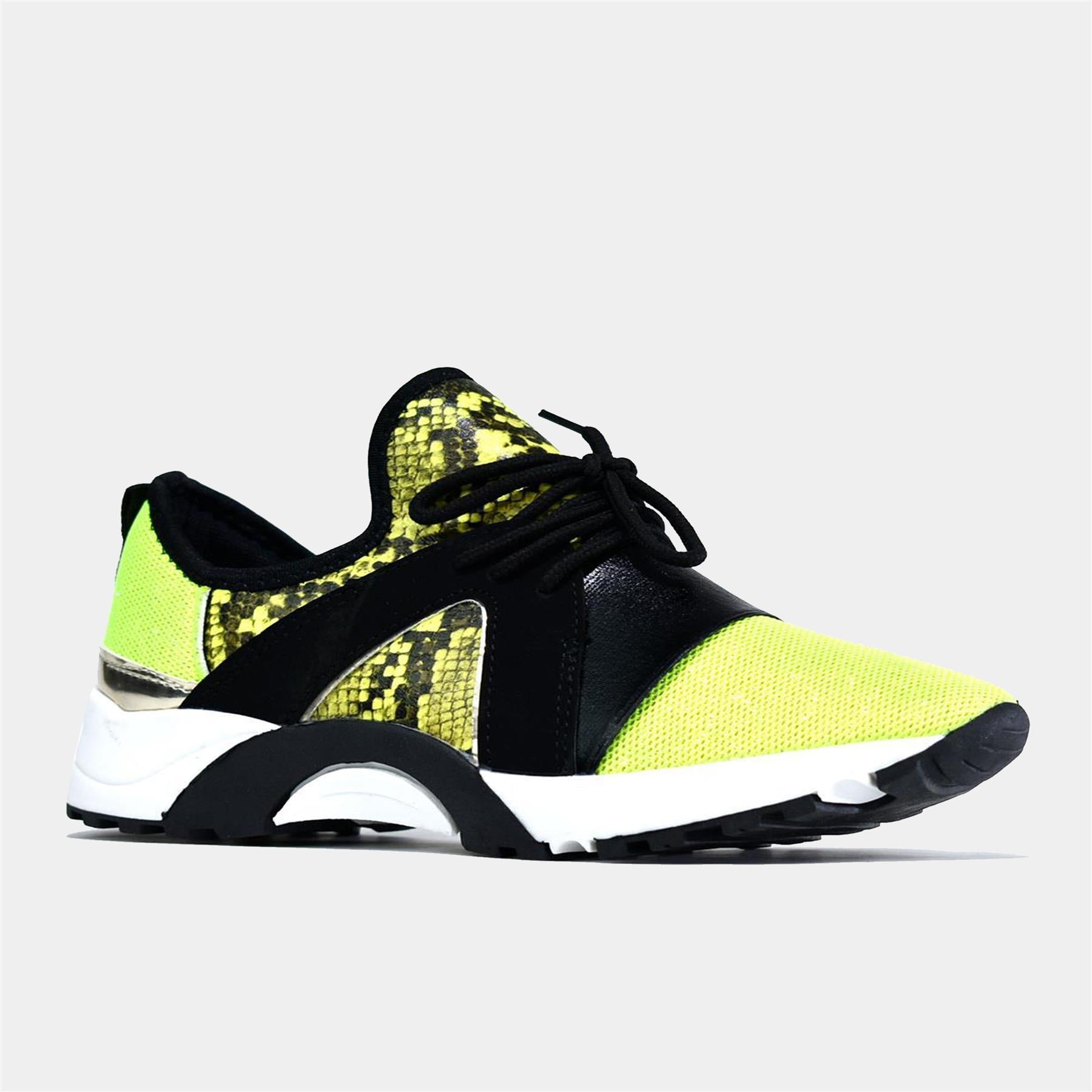 Lace Up Fashion Trainer in Neon Yellow Glow