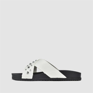 Studded Crossover Sliders in White