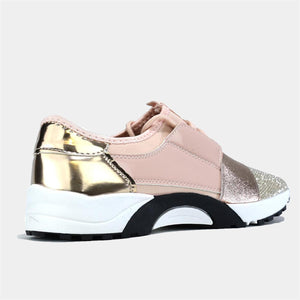 Multi Textured Lace Up Trainer Nude