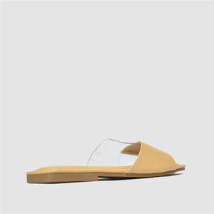 Vinyl Strap Flat Sandal in Nude