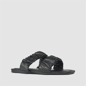 Ruched Double Strap Sandals in Black